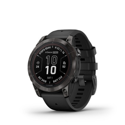 GARMIN fenix 7 Pro Sapphire Solar, Carbon Gray DLC Titanium, Black Band