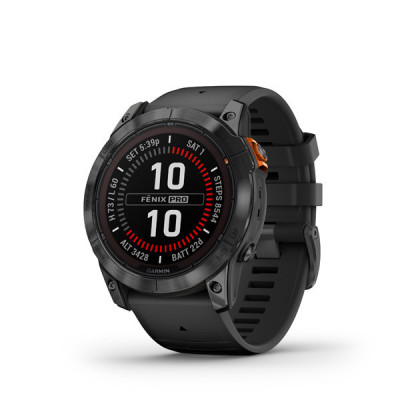 GARMIN fenix 7X Pro Solar, Slate Gray Stainless Steel, Black Band